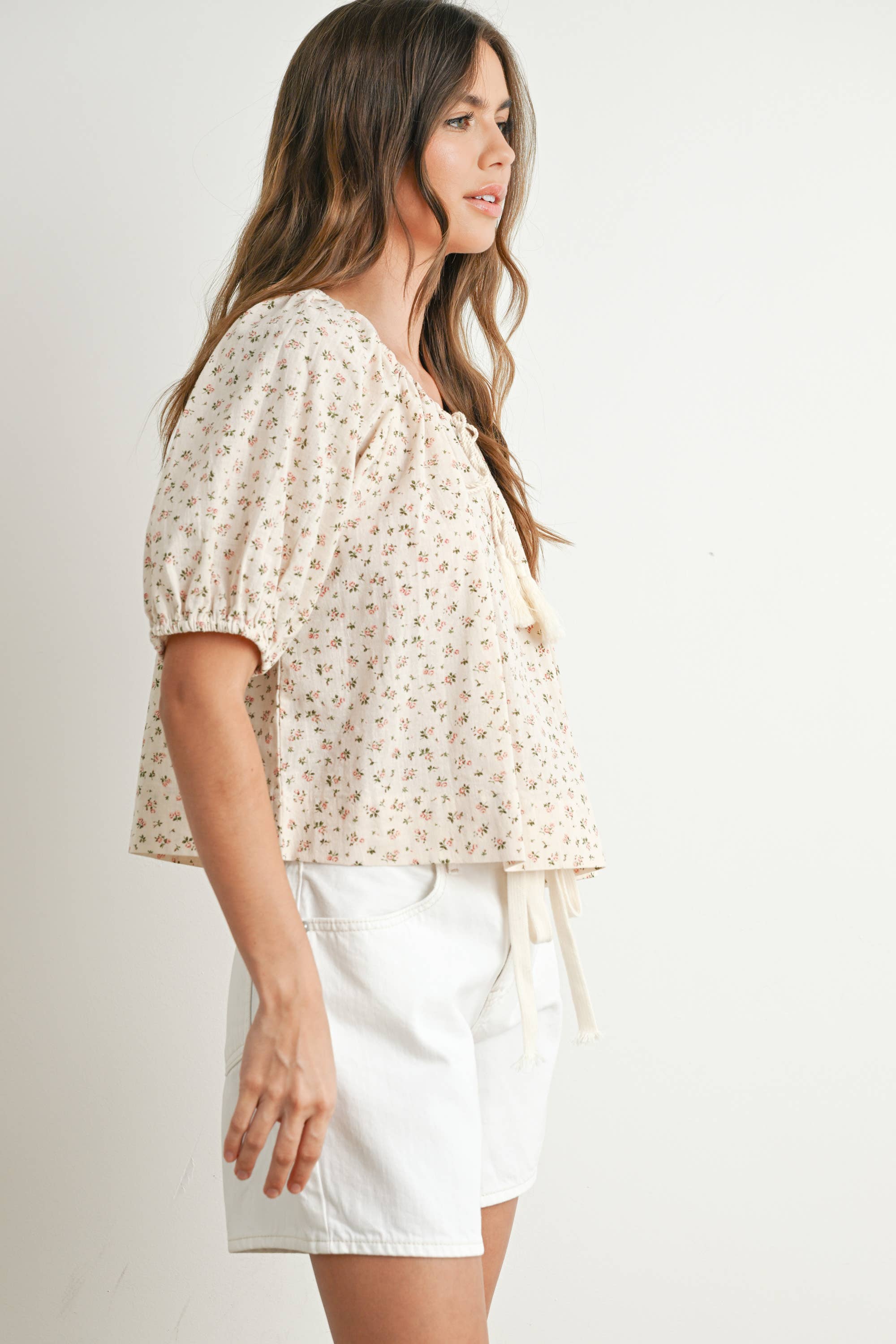 BUTTERMELON - Wholesale Blouse - Women's - Floral Puff Sleeve Top - BMT768718