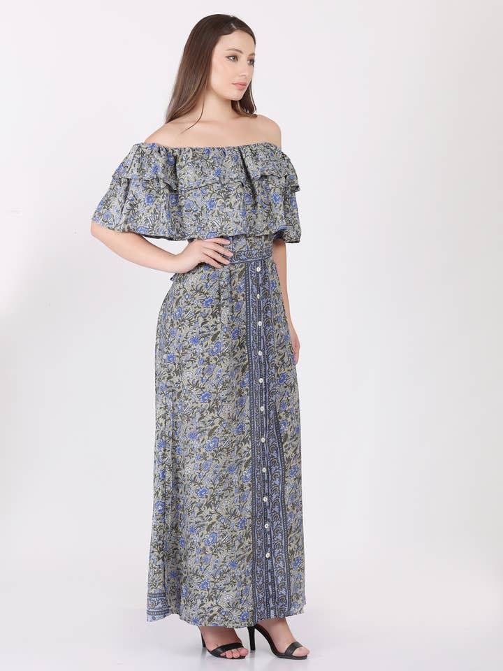 Wevez - Venta al por mayor Vestido - Mujer - Vestido largo boho Beach con estampado floral y hombros descubiertos para mujer8