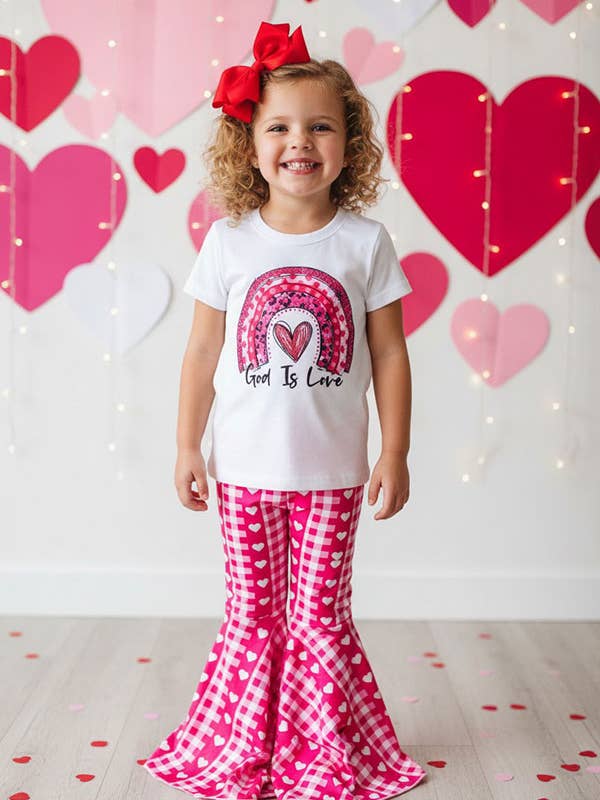 "God is Love" & heart top bell bottom girls sets DLH2736 for wholesale by luluclothes