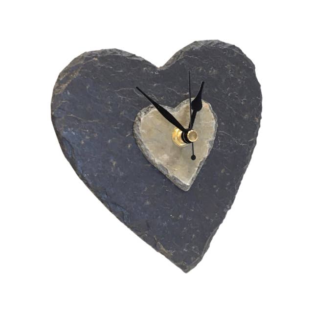 Driftmoods - The Slate Shop – wholesale Wall clock – Natural slate heart clock (15 cms diameter) Silent mechanism
