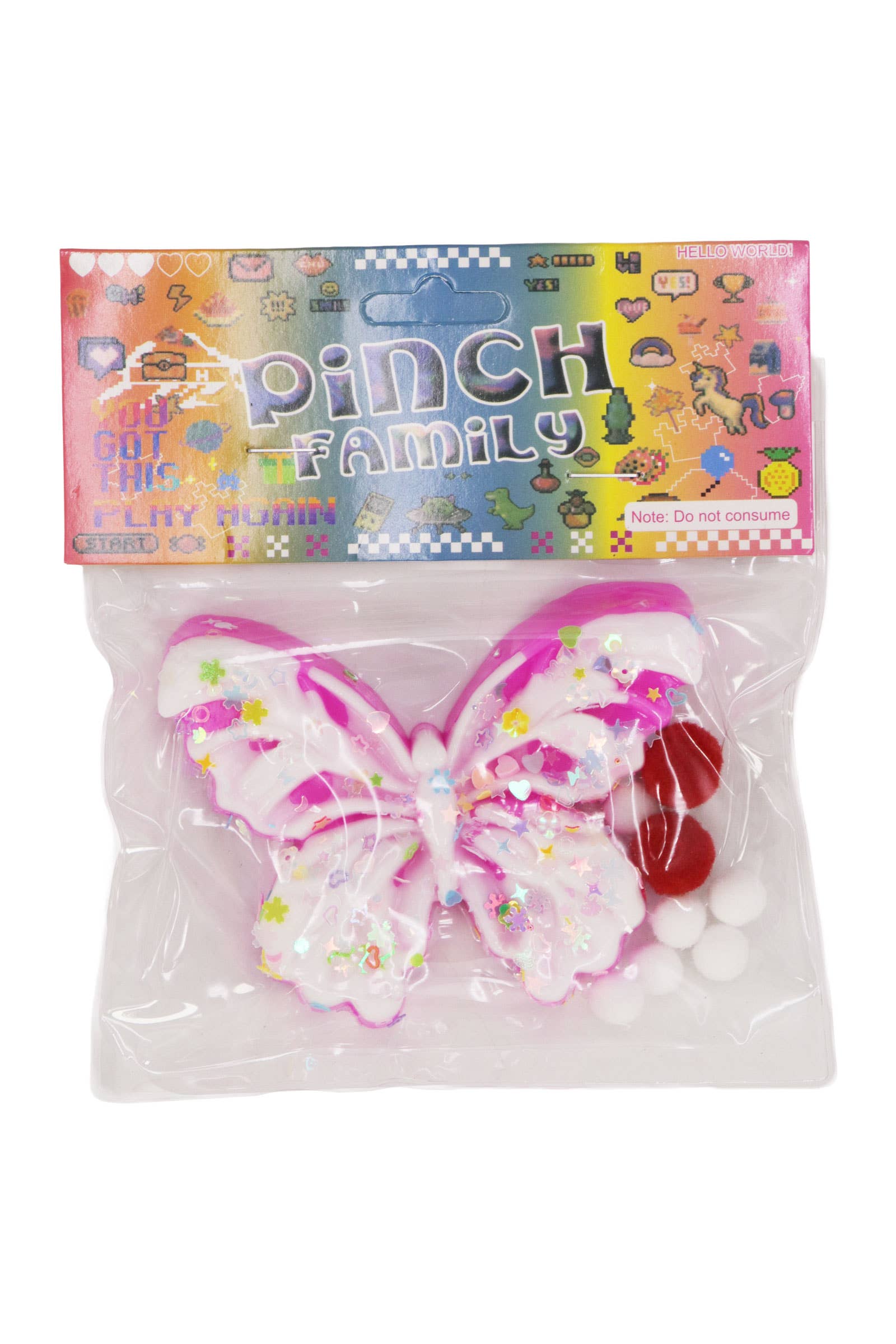 ASSORTED Butterfly Sequins Mochi Pom Pom Squishy Bag for wholesale on Faire7