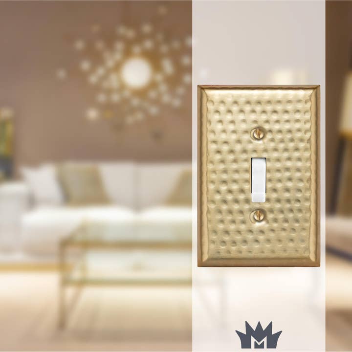 Hand Hammered Toggle Light Switch Wall Plate - Brushed Gold Finish for wholesale by Monarch Abode