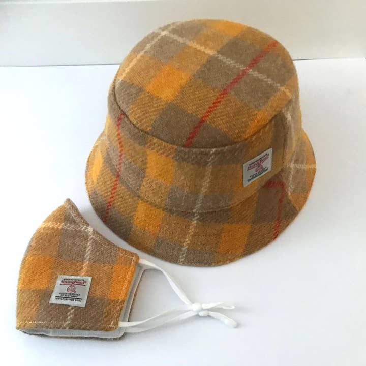 Chapéu Bucket de Lã Harris Tweed Amarelo Xadrez por atacado de Stan and Gwyn