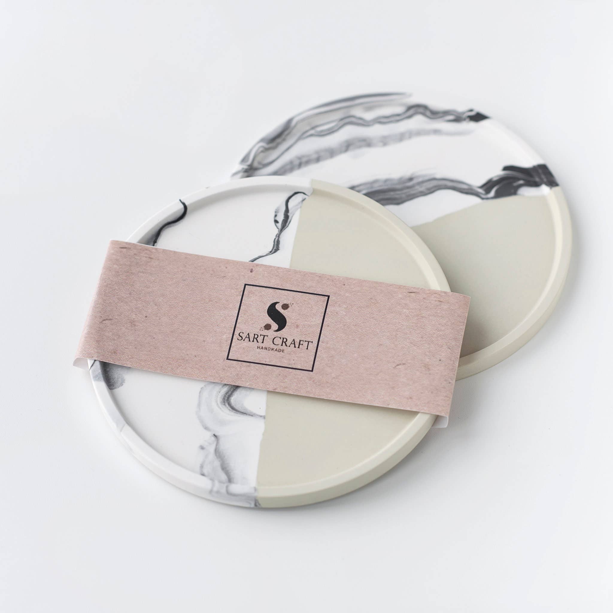 Sart Craft - Venta al por mayor Joyero de plato - Bandeja redonda para objetos beige y mármol blanco • Sart Craft1