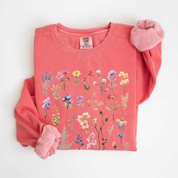 Wildflowers Unisex garment-dyed sweatshirt for wholesale by Keen Bee Studio