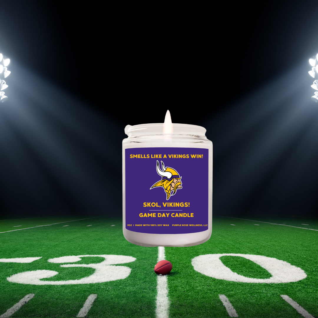 Purple Rose Wellness, LLC - Wholesale Jar/Filled Candle - Minnesota Vikings Football Candle1