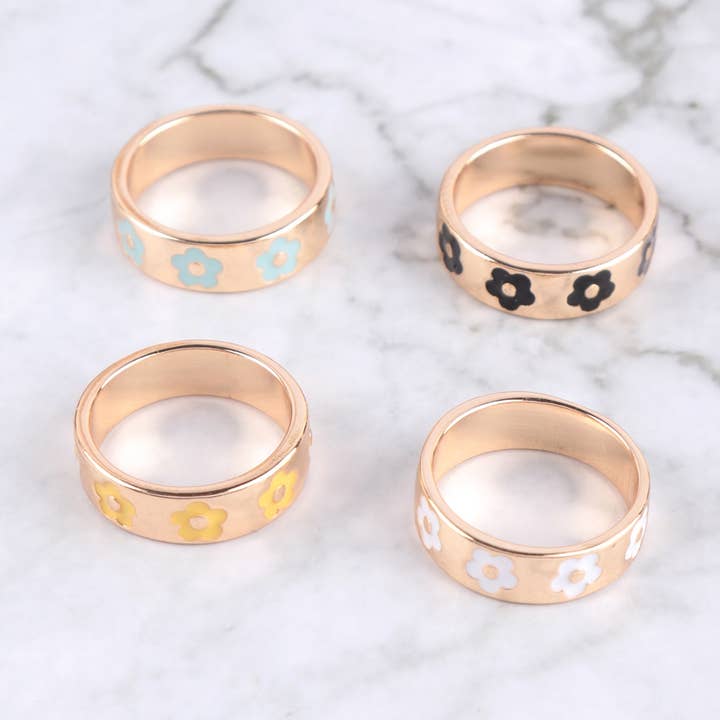 MYS Wholesale Inc - Wholesale Band/Stacked Ring - Epoxy Color Daisy Metal Ring0