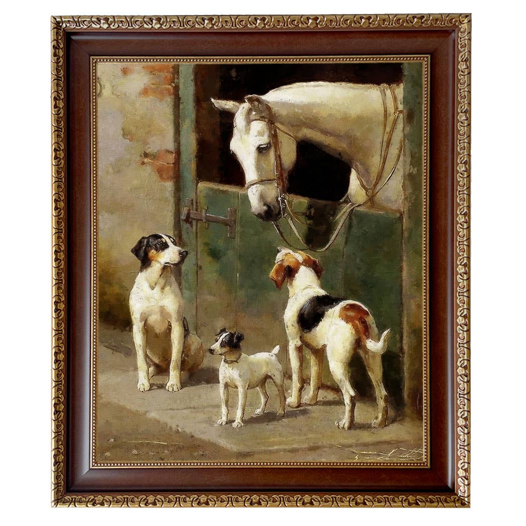 Madison Bay Co. - Historical Home Decor Reproductions - Wholesale Art Print - Dog and Horse at Stable Vintage Painting Print on Canvas112