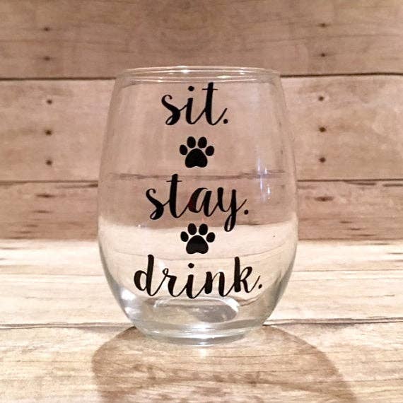 Sit Stay Drink Wine Glass for wholesale by Busy Bees Shop