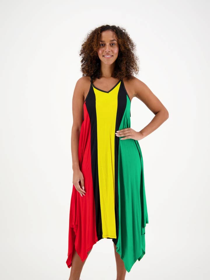 Adjustable Strap V-Neck Rasta Dress R-476 for wholesale by Advance Apparels