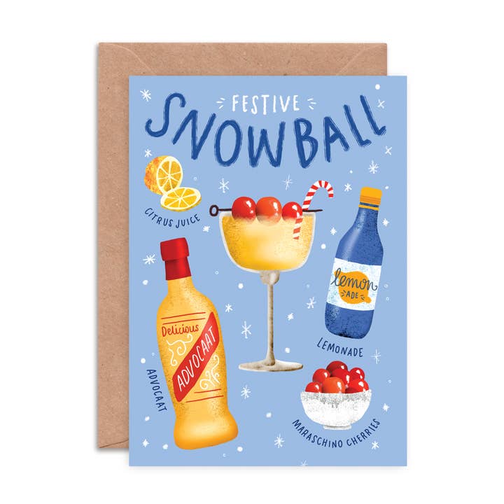 Snowball Recipe Greeting Card | Cocktail Christmas Card for wholesale by Emily Nash Illustration Greeting Cards