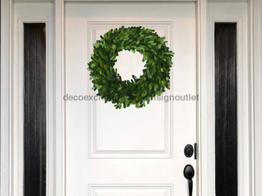DecoExchange - Wholesale  - Medium Boxwood Wreath, wood sign, Door Hanger, DECOE-W-354, 18" Door Hanger0
