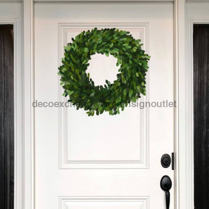 DecoExchange - Wholesale - Medium Boxwood Wreath, wood sign, Door Hanger, DECOE-W-354, 18" Door Hanger