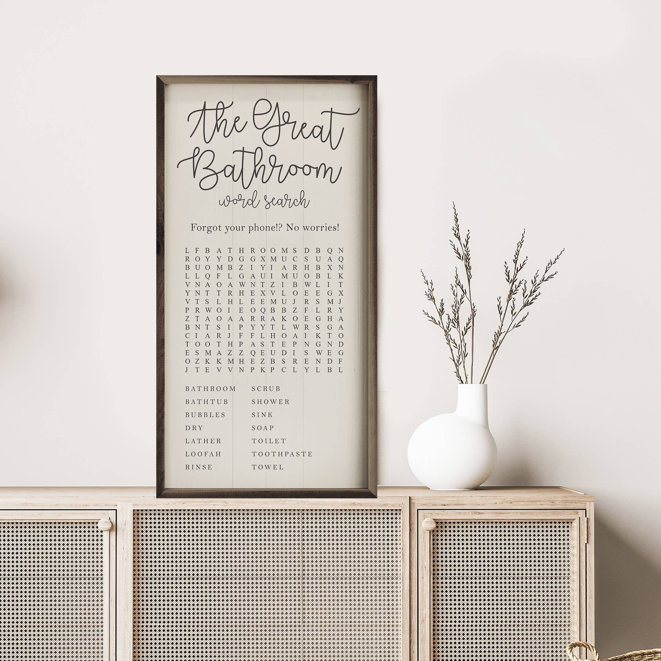 Kendrick Home - Wholesale Bathroom Sign - The Great Bathroom Word Search White1