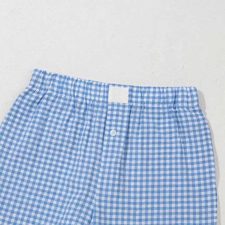 safistyle - Wholesale Shorts - Women's - Blue Gingham Printed High Waist Shorts4