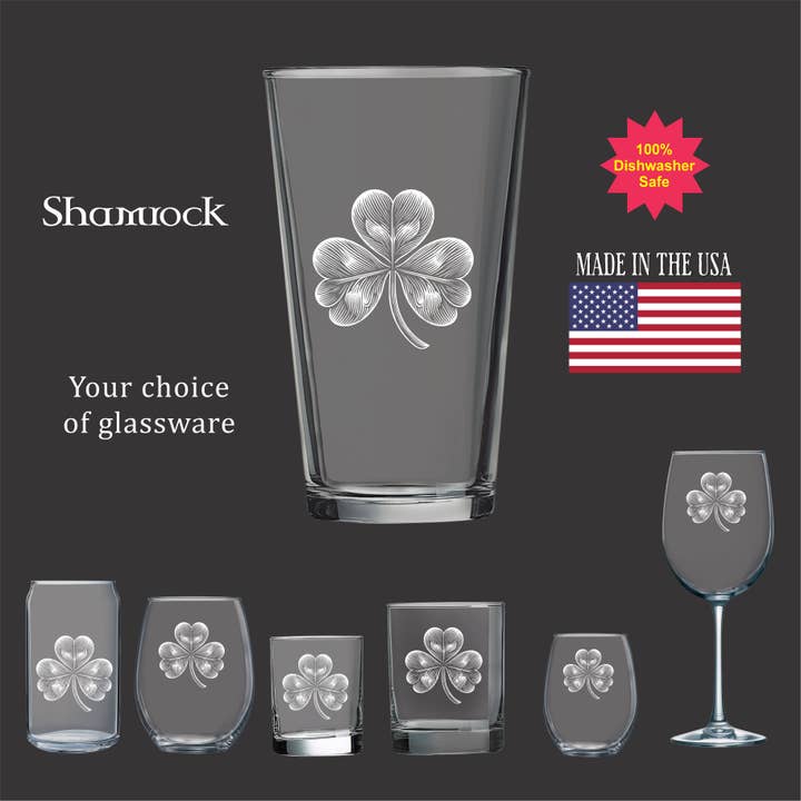 Celtic Shamrock - Glassware for wholesale by Adirondack Etching LLC