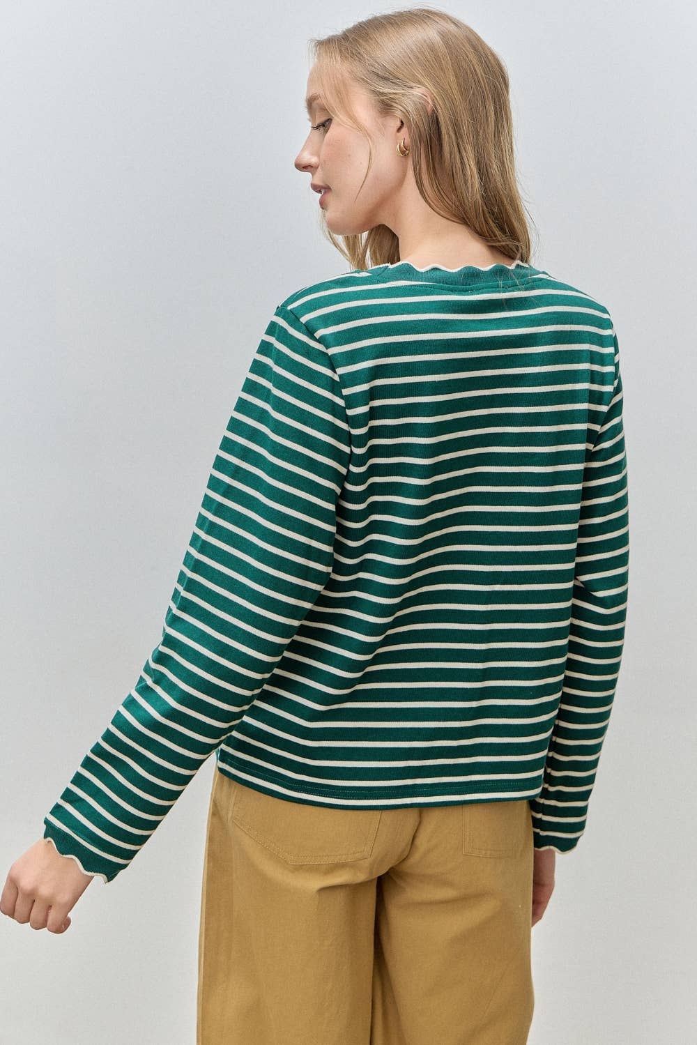 Polagram by Wellmade USA – wholesale Blouse – Women’s – (PLUS) STRIPE LONG SLEEVE TOP WITH WAVY NECKLINE4