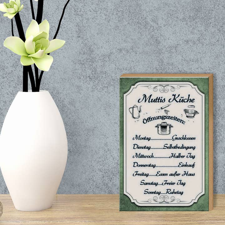Femer - Wholesale Sign - Wooden sign saying 12x18cm Mutti`s Küche opening hours2