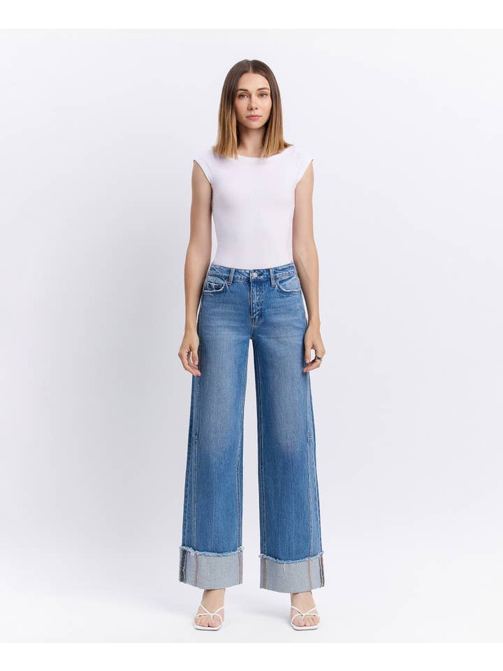 ADORE YOU HIGH RISE CUFFED WIDE JEANS T6684 for wholesale on Faire