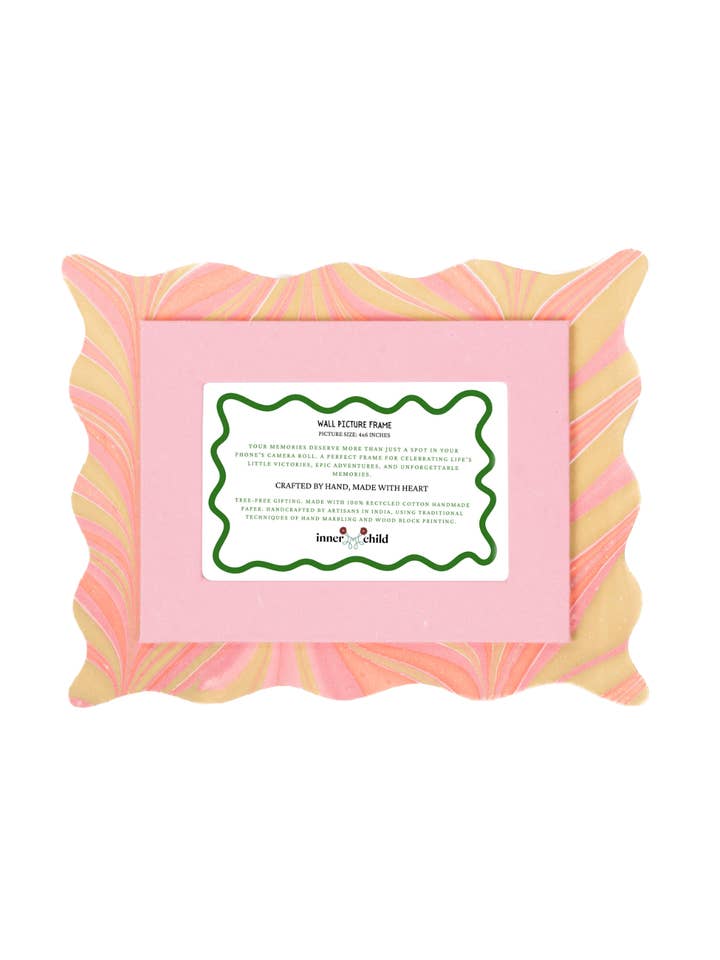 Pink and Green Scalloped Hand-Marbled Picture Frame 4x6 Picture for wholesale by Inner Child