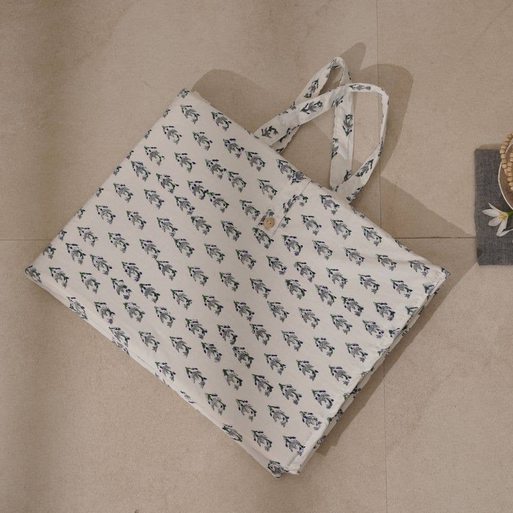 Craftpair – wholesale Travel blanket – Grey Leaf Block Printed Mini Picnic Mattress With Handles - No Tariffs7