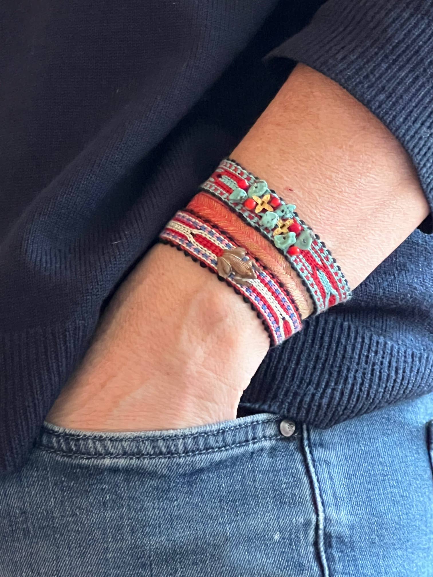 Tezeè - Wholesale Woven/Braided Bracelet - embroidered ikat fabric bracelet3