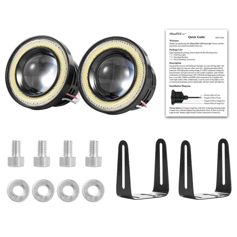 Black 2 Pcs 2.5"Auto COB LED Fog Light 1200LM 6000k White IP65 Waterproof Halo Angel Eye Ring Bulb Lamp Driving DRL 12V for wholesale on Faire10