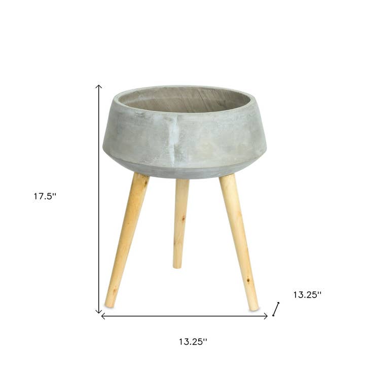 HomeRoots – Großhandel Blumentopf innen – Grauer Zement- und Holz-81-Unzen-runder, verwitterter Topf-Pflanzer mit Ständer2