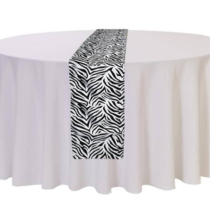 YOUR CHAIR COVERS - Wholesale Table Runner - 12 x 108 in Flocking Damask Table Runner Zebra