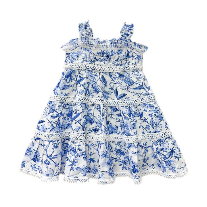 Jaylin Blau-Weiße Leinen Ärmelloses Sommerkleid für den Großhandel von Petite Maison Kids