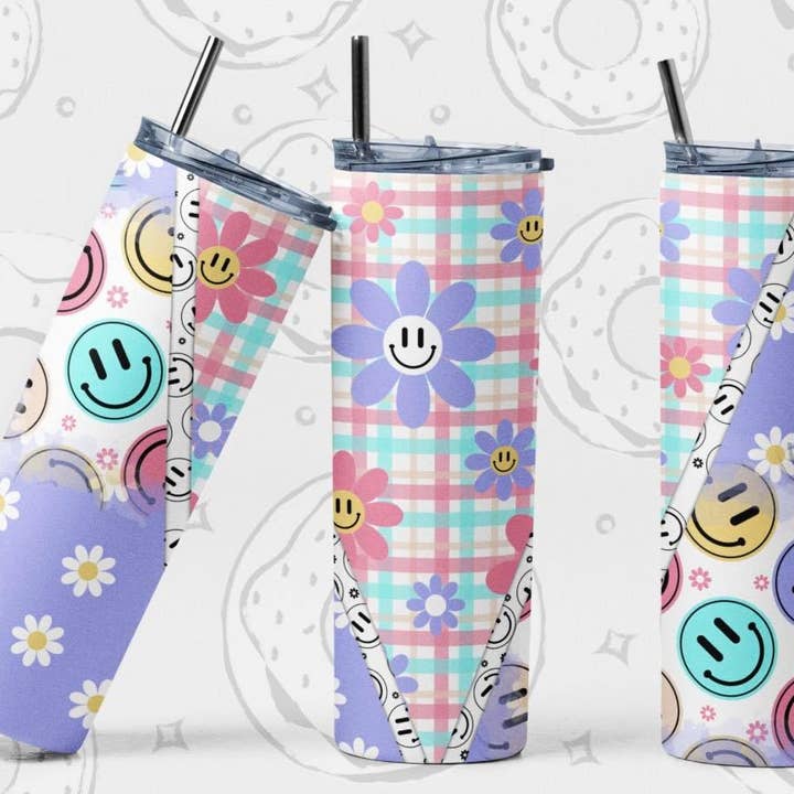 20oz retro happy face daisy skinny tumbler for wholesale by Blackrockcreations