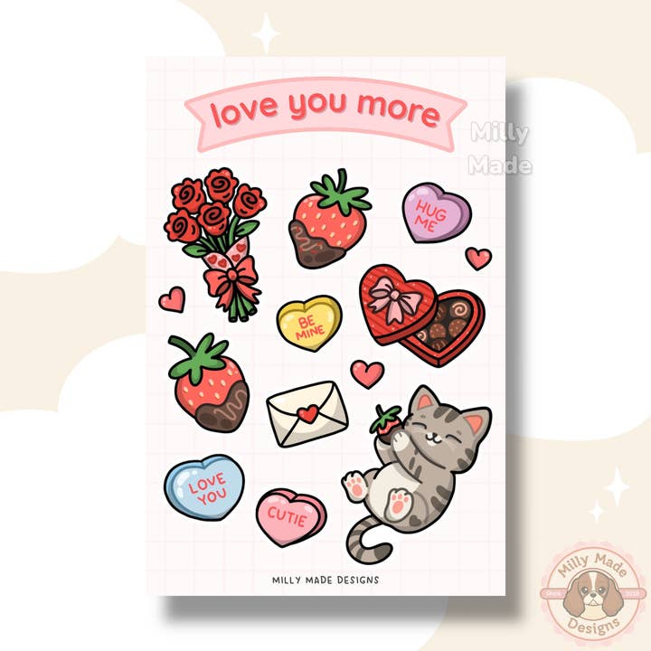 Love You More - Sticker Sheet for wholesale by Milly Made Designs