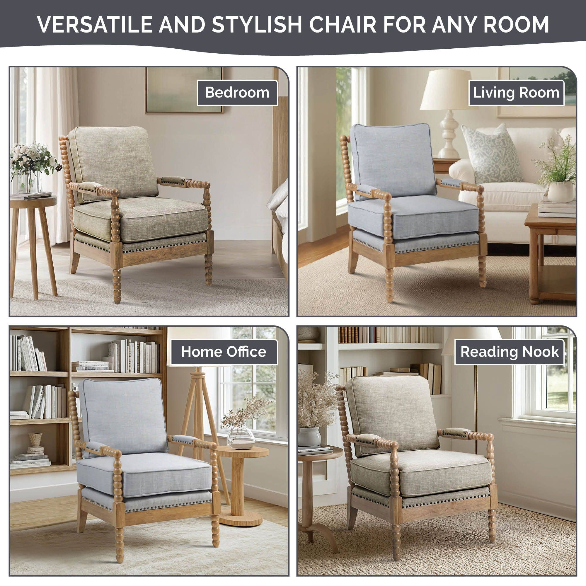 Olliix - Vente Chaises - Fauteuil rembourré Fauteuil d'appoint classique de style fermier *8