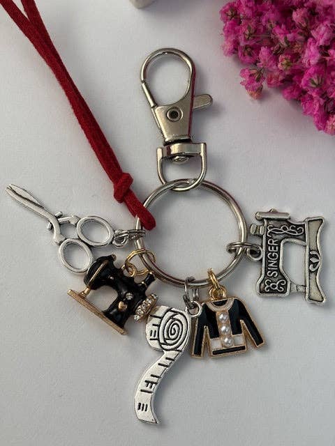 Miss DJ Angel – wholesale Keychain – Women's – Fashion designer keychain, scissors keychain, tape measure sewing machine, gift for designer, kawaii sewing charm.1
