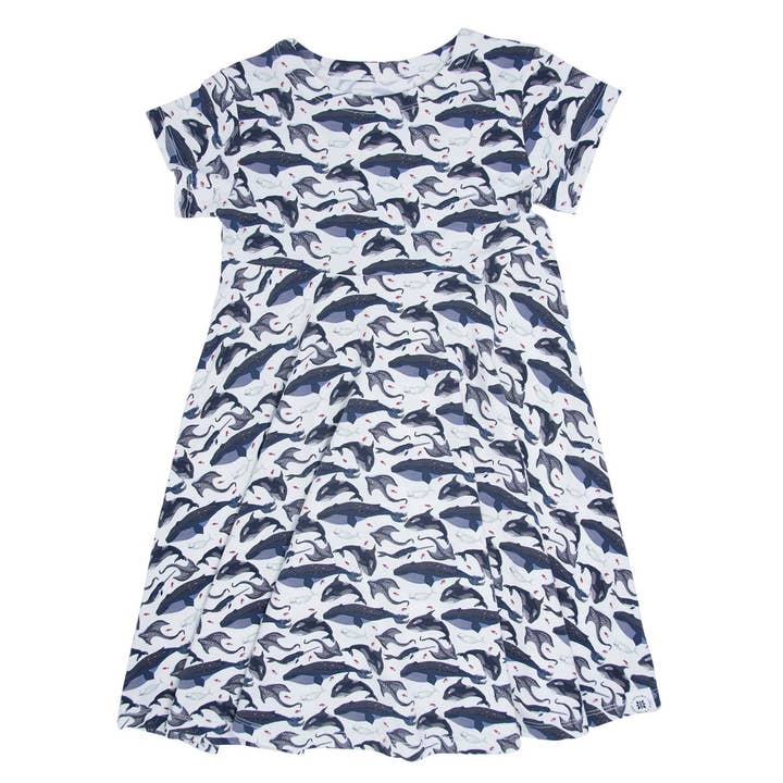 Robe Swirly pour fille à mancherons - A Whale Of A Tale pour la vente par Sweet Bamboo
