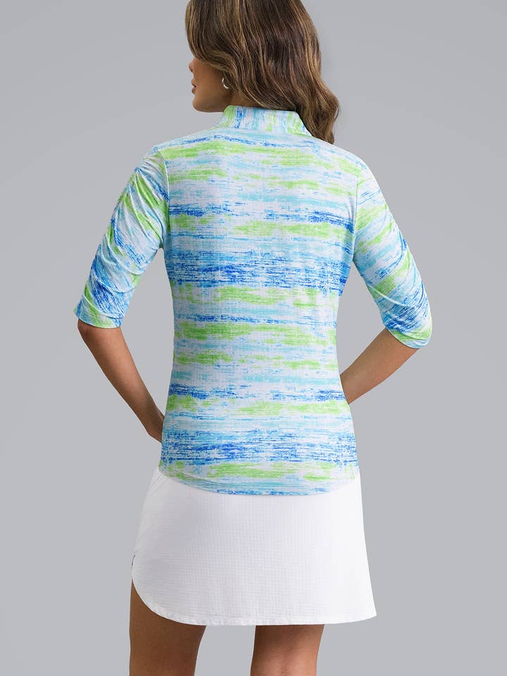 Gia Ruched Elbow Sleeve Mandarin Collar Top for wholesale by IBKÜL