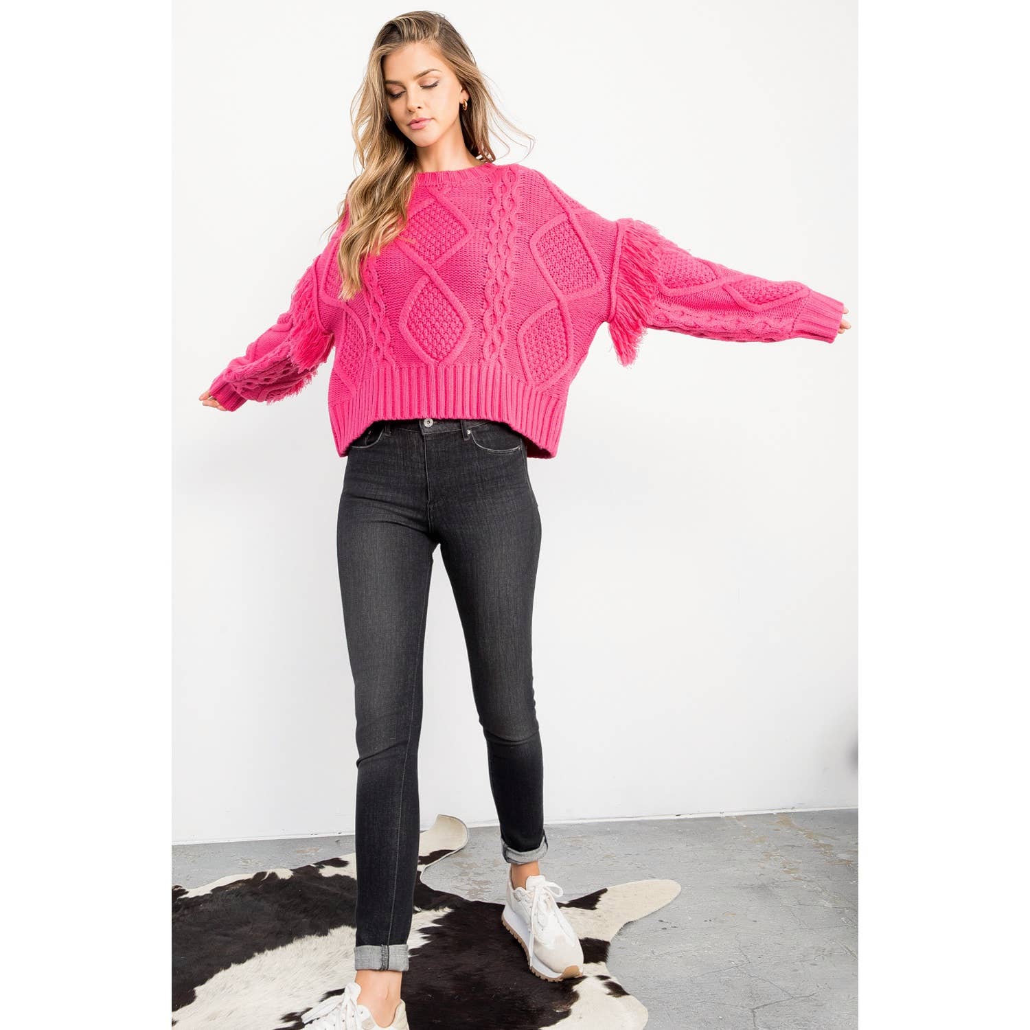 THML - Wholesale Knit Sweater - Women's - Knit Fringe Sleeve Sweater12