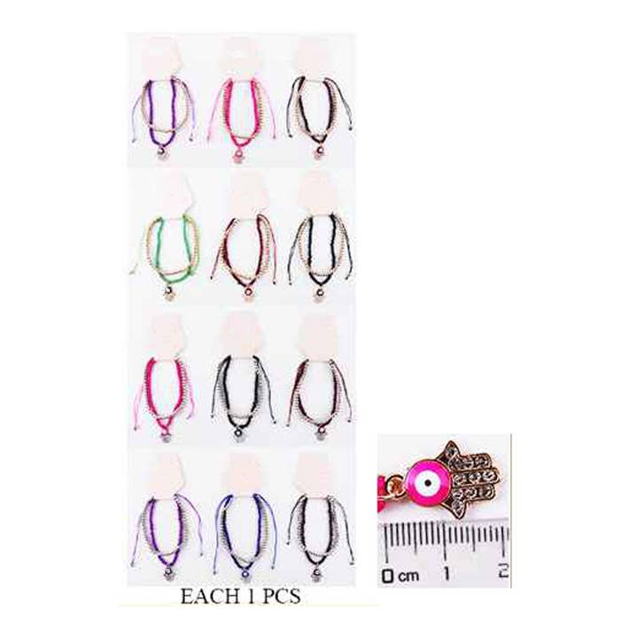 Sensibling Corp. - Wholesale Charm/Dangle Bracelet - 12PCS - Evil Eye Hamsa Charm Cinch Pull Tie Bracelets