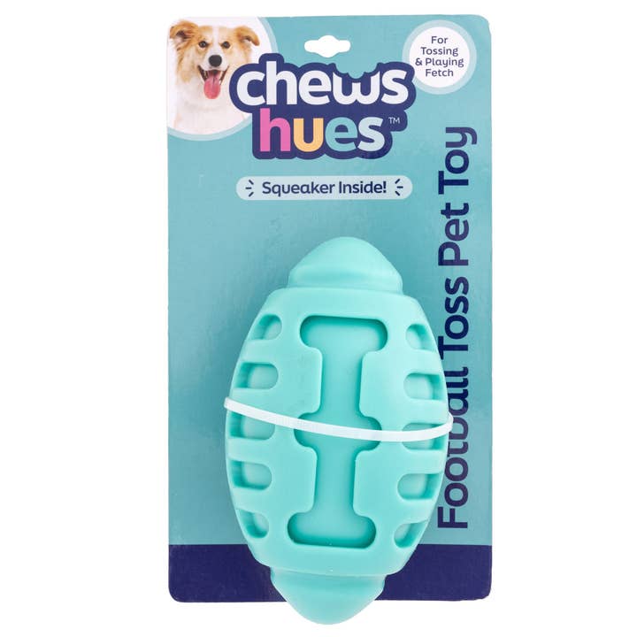 Jouet couineur de football TPR Chews Hues en turquoise pour la vente par Lexington Pet & Wrangler Pet