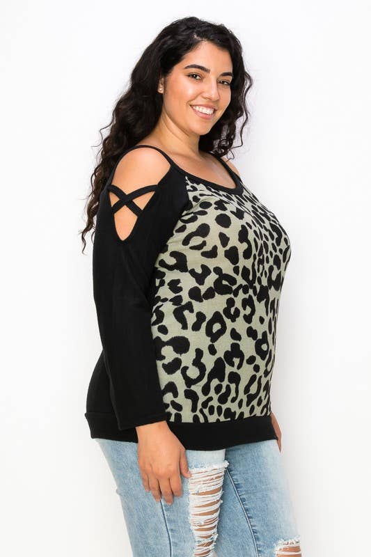 A.gain – Großhandel Strickoberteil – Damen – 10766LP561 - COLD-SHOULDER-TOP MIT TIERMUSTER IN ÜBERGRÖSSE10