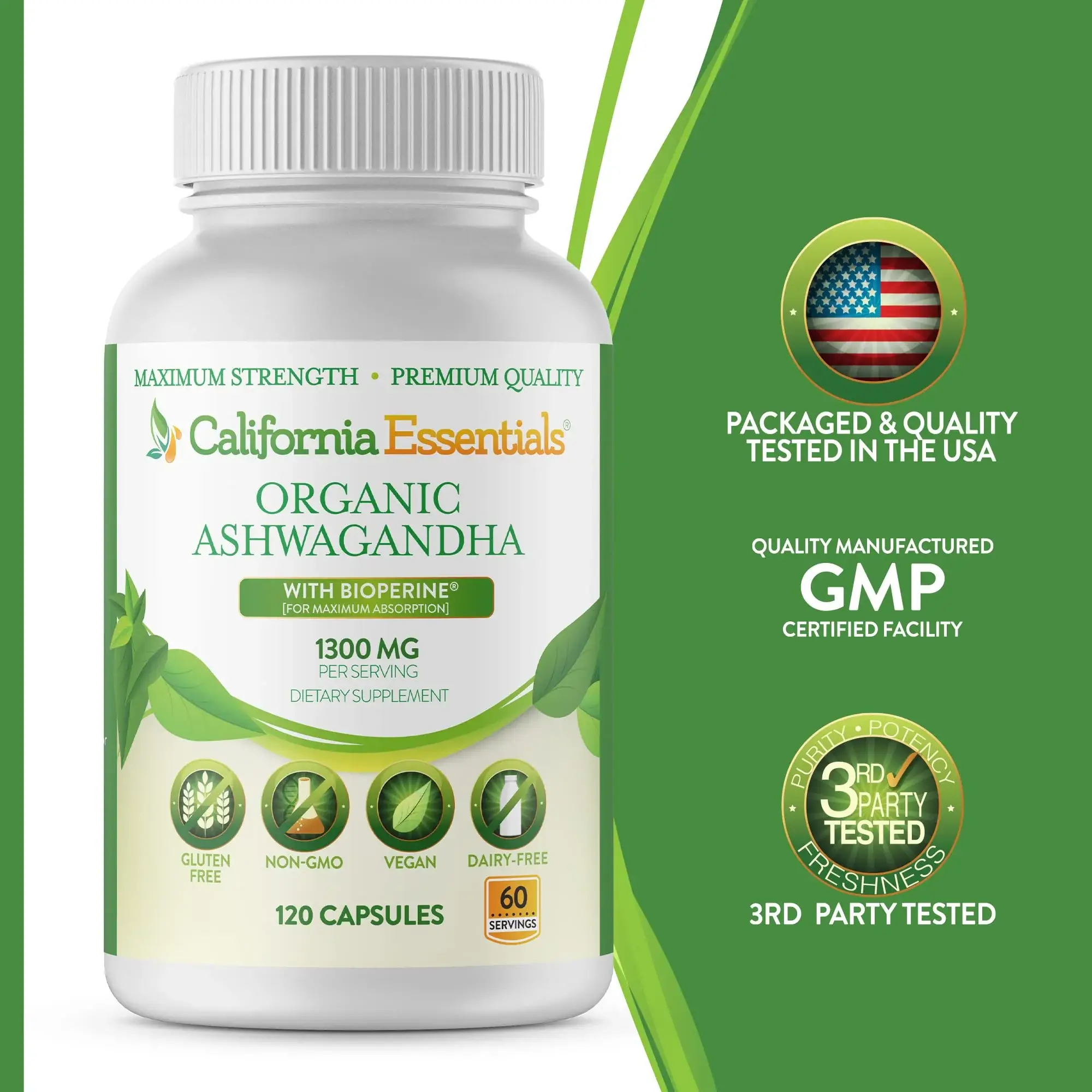 California Essentials - Vendita all'ingrosso Vitamine/integratori orali - Integratore di Ashwagandha Biologica (1300 mg) - Polvere di Radice16