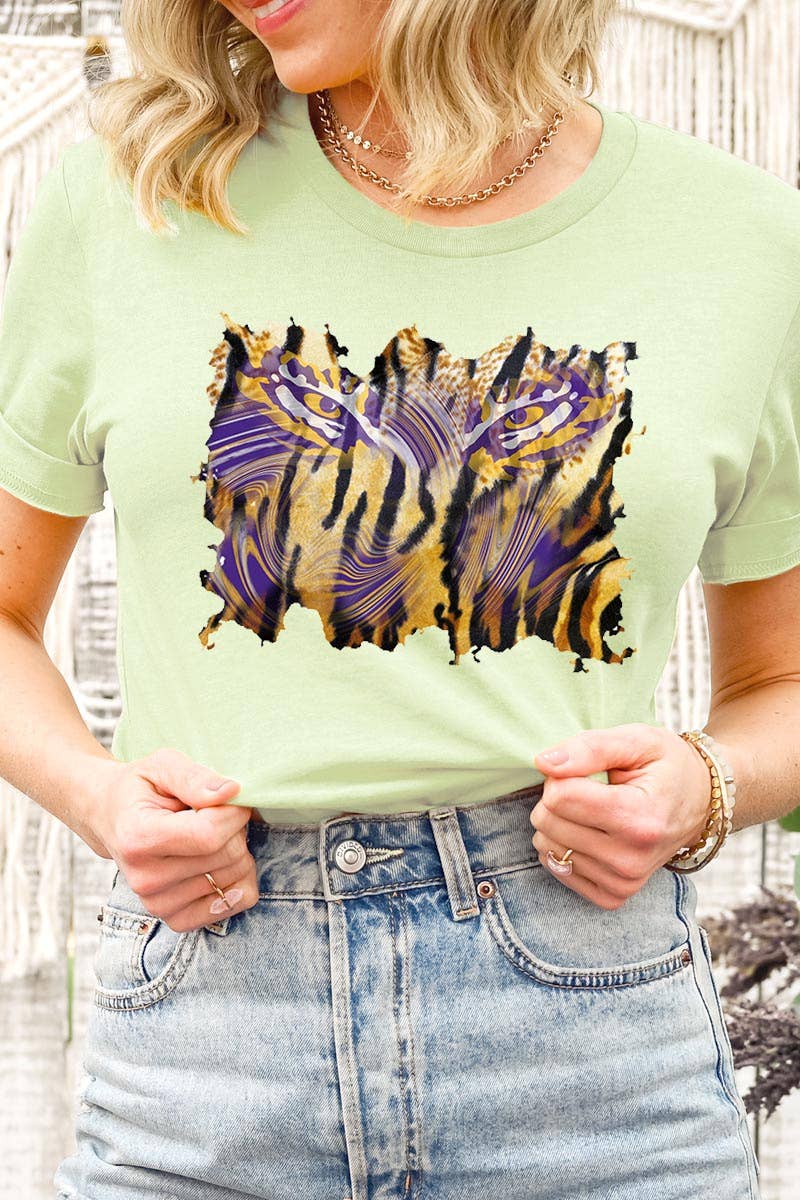 COLORBEAR - Wholesale Screen Printed T-Shirt - Women's - TIGER,LSU,FOOTBALL UNISEX SHORT SLEEVE,GRAPHIC TEE,GRAPHIC14