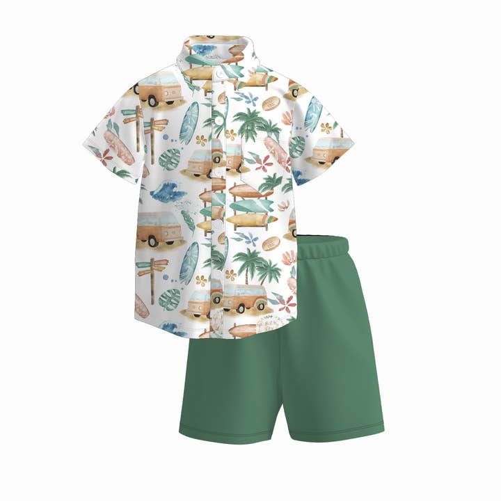 Auraquise - Wholesale Top & Short Set - Kids - Boys Summer Sea Crab Bus Polo Shirt Short Set