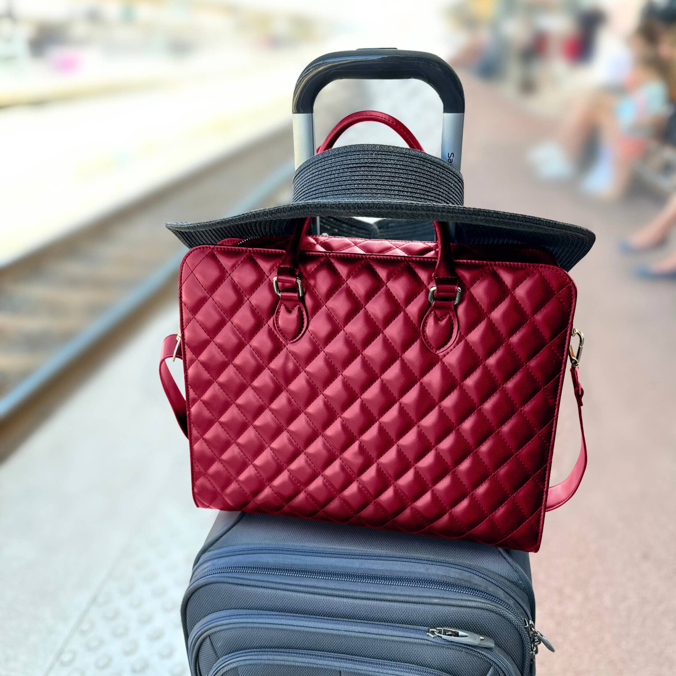 REMOVED BRAND - Vente Sac d'ordinateur – femme - Sac pour ordinateur portable pour femme, extérieur luxueux à motif de losange5