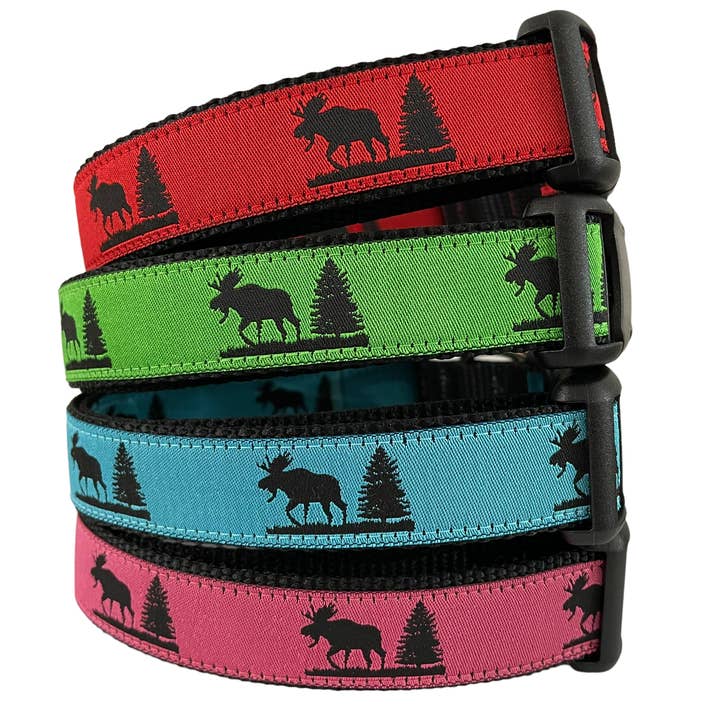 Maine Moose Dog Collar and Leashes, Colored with Black Moose for wholesale by Sew Fetch Dog Co