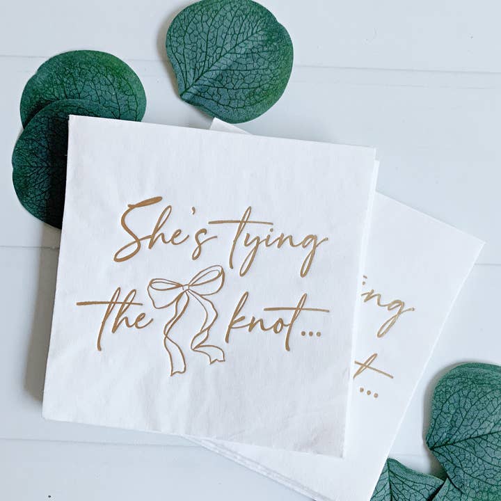 EnFete, LLC - Wholesale Disposable Napkin - She's Tying the Knot Cocktail Napkins - Bridal Shower - Gold
