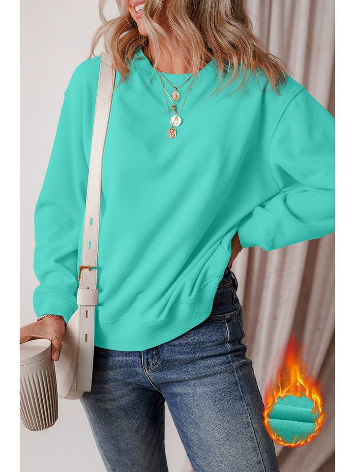 1 the Woman - Wholesale Sweatshirt - Women's - Solid Fleece Lined Drop Shoulder Terry Sweatshirt 10 Colors16