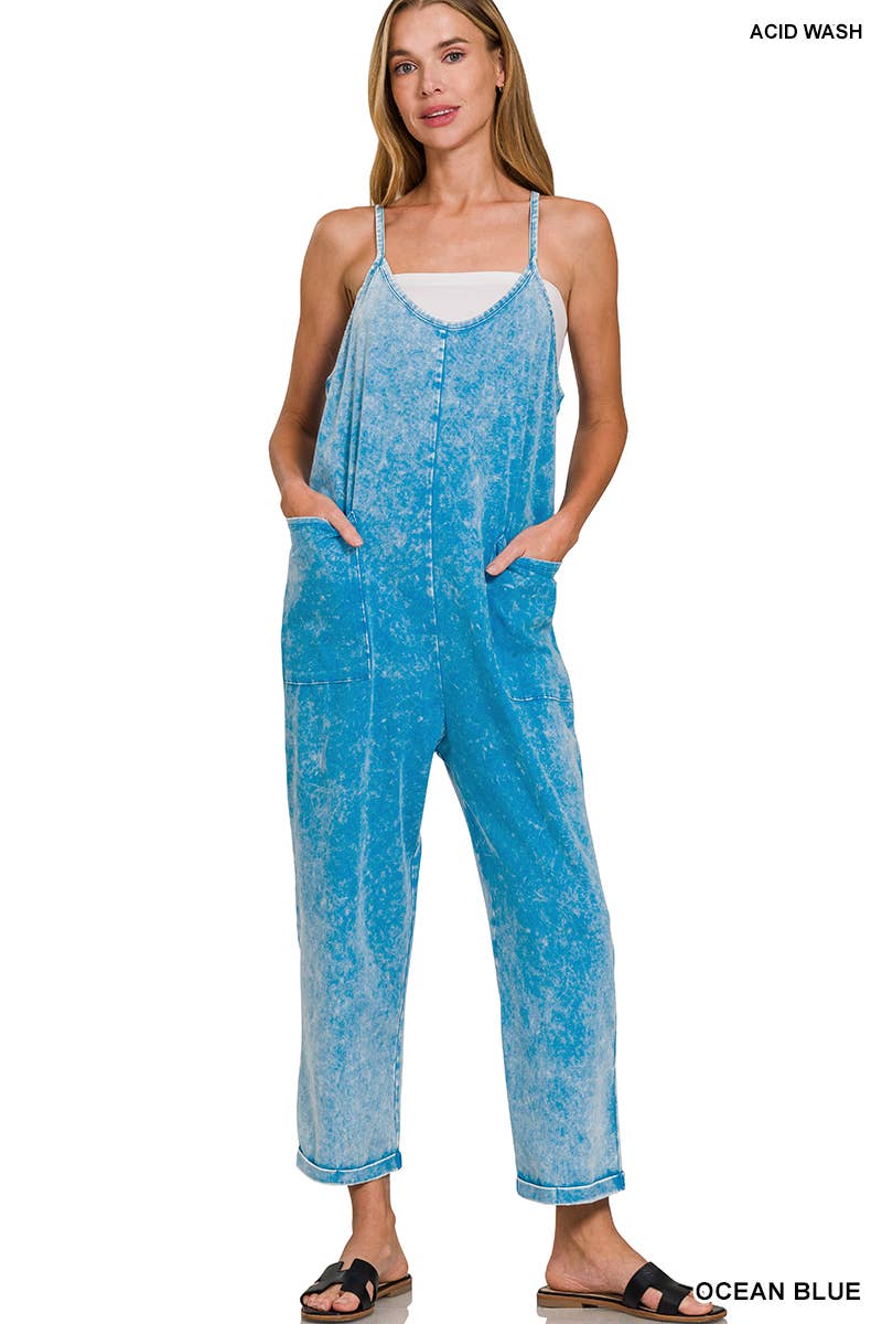 42POPS – wholesale Overaller - Dam – Tvättade hängselbyxor med spaghetti-band och fickor16