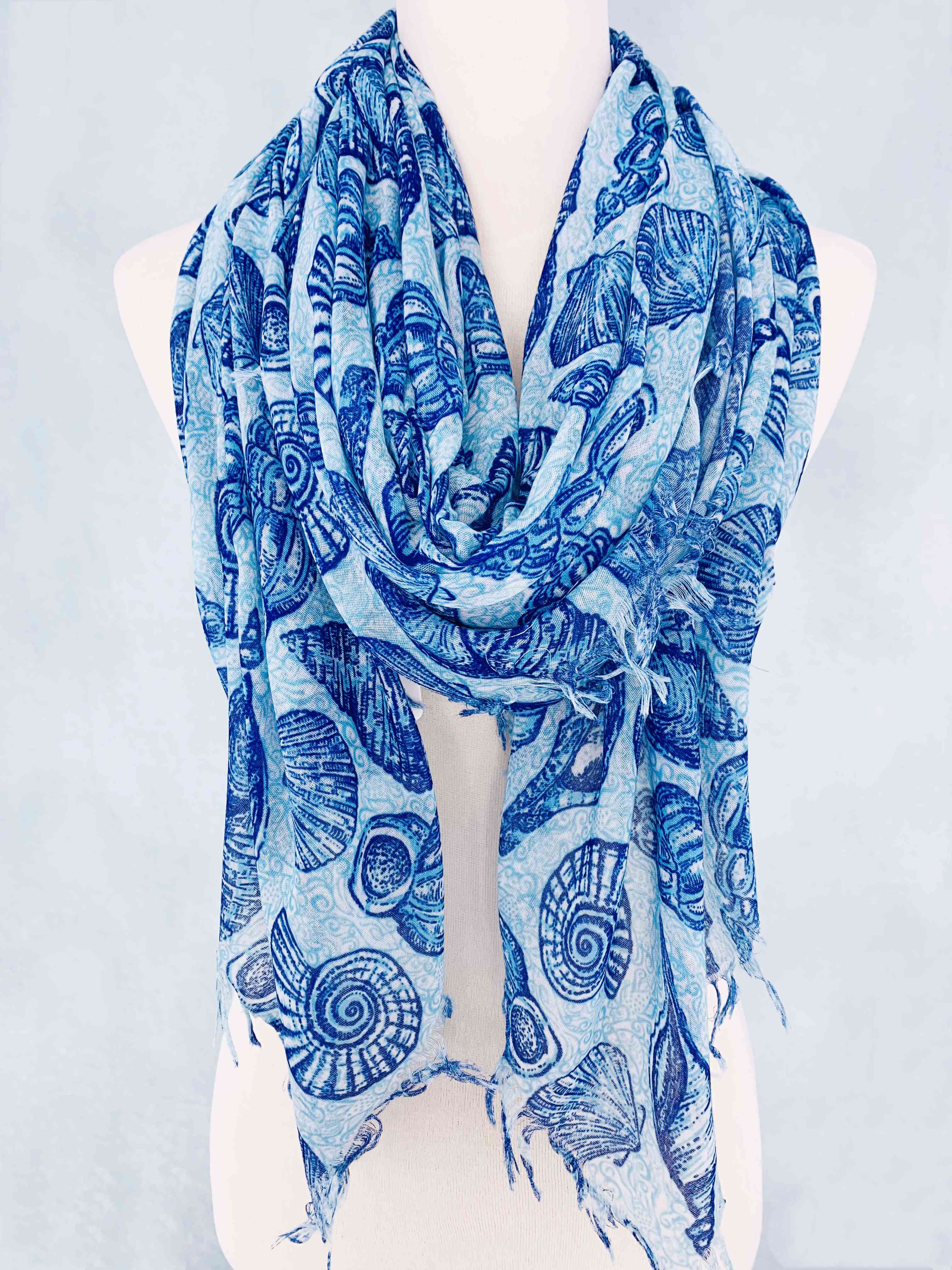 JC Sunny Fashion - Wholesale Scarf - Women's - Sarong/Oversized Scarf Blue Shell Scarf2