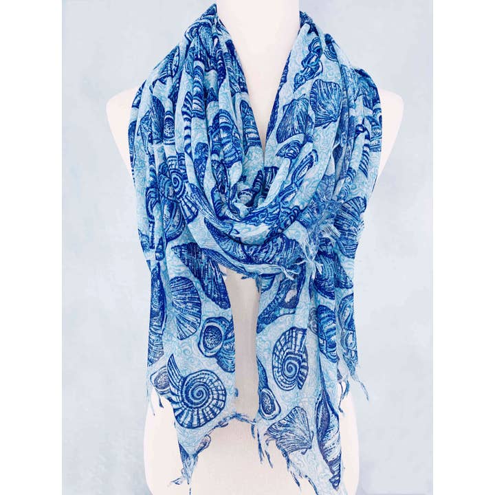 JC Sunny Fashion - Wholesale Scarf - Women's - Sarong/Oversized Scarf Blue Shell Scarf2